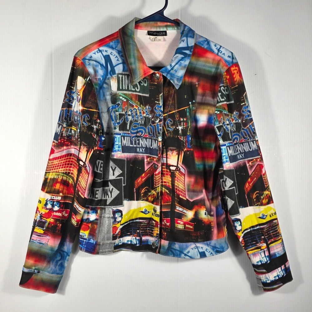 Impulse California Womens Medium NYC Times Square Photo Print Jacket Made in USA - Picture 3 of 11